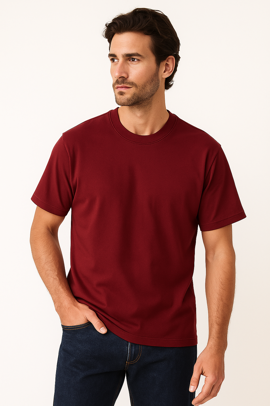 Drop Shoulder T shirt -  Maroon