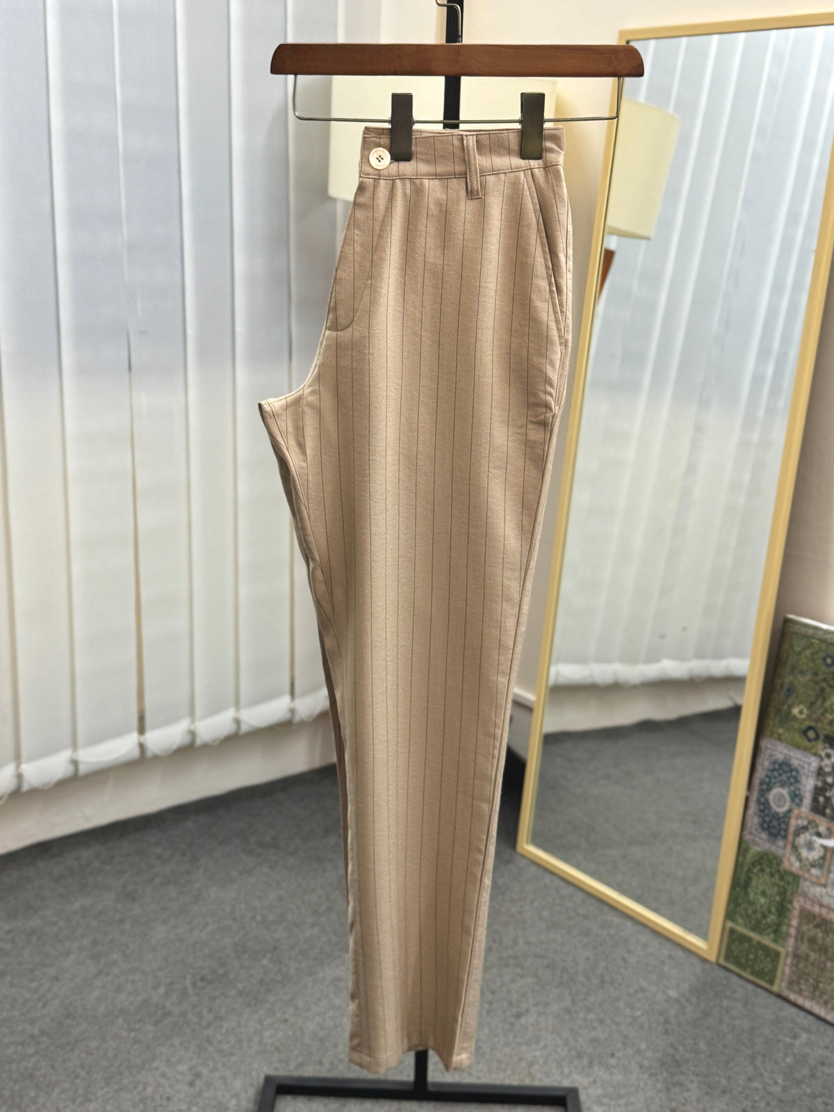Straight Cut Formal Pants | Beige Pinstripe