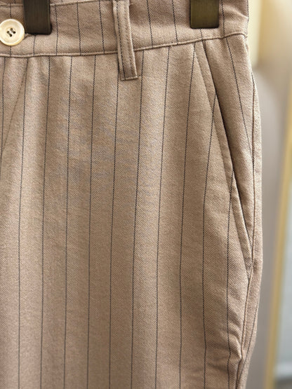 Straight Cut Formal Pants | Beige Pinstripe