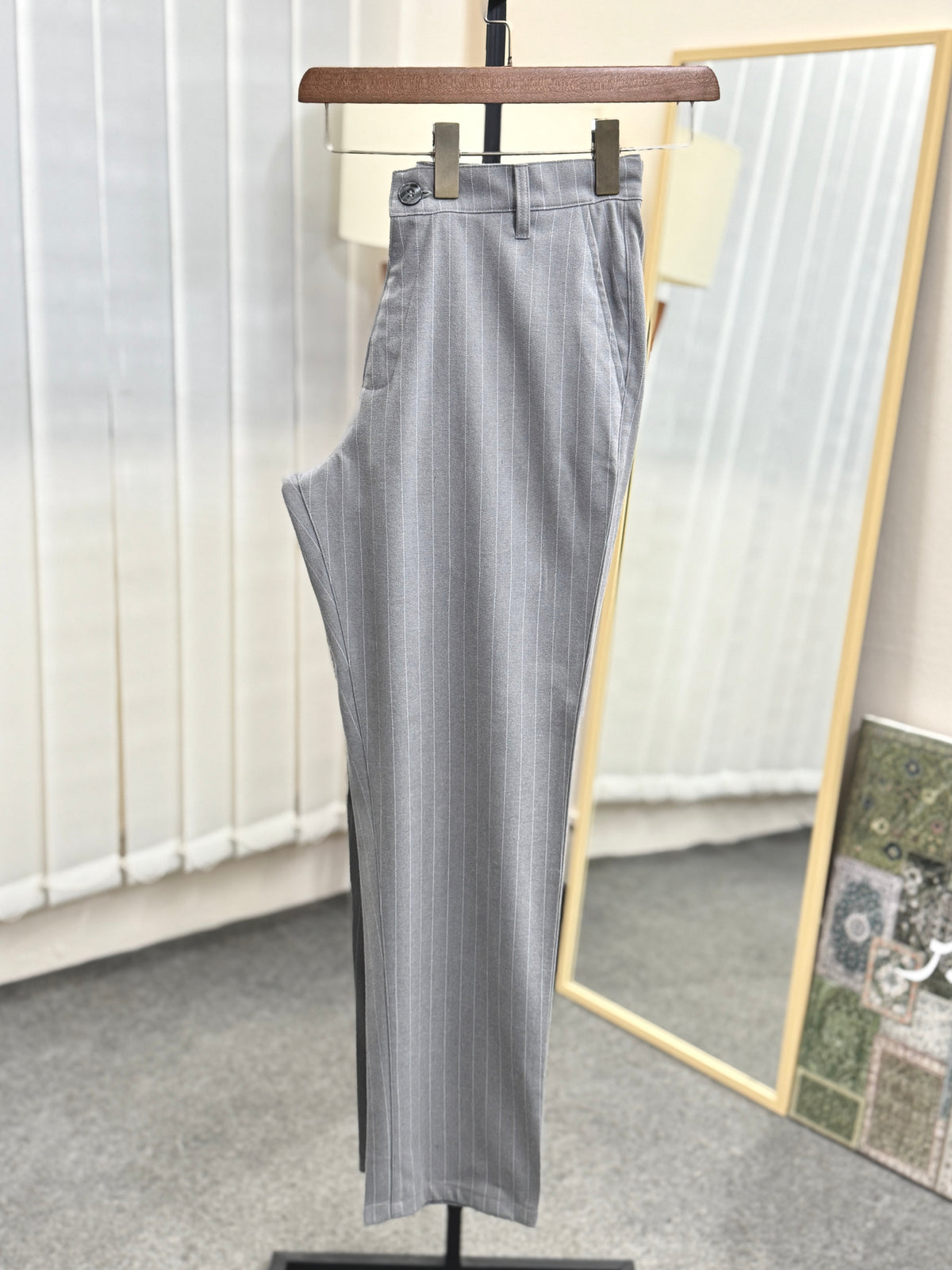 Straight Cut Formal Pants | Grey Pinstripe