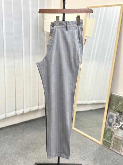 Straight Cut Formal Pants | Grey Pinstripe