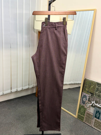 Straight Cut Formal Pants | Brown Herringbone
