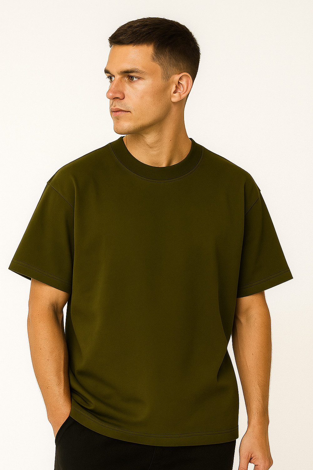 Drop Shoulder T shirt - Olive product image 2