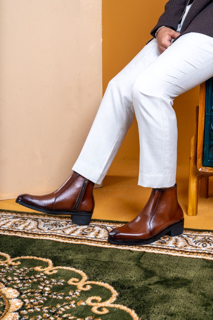 Verona Milano Cuban Heel Chelsea Boot – Amber Brown