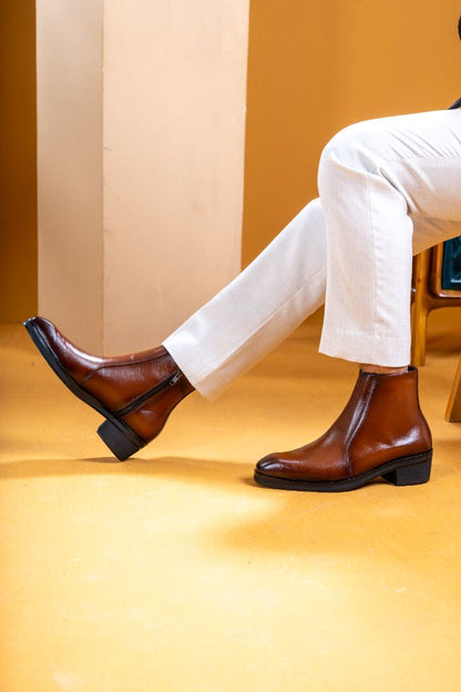 Verona Milano Cuban Heel Chelsea Boot – Amber Brown