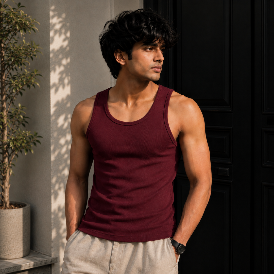 Ribbed Tank Top - Maroon