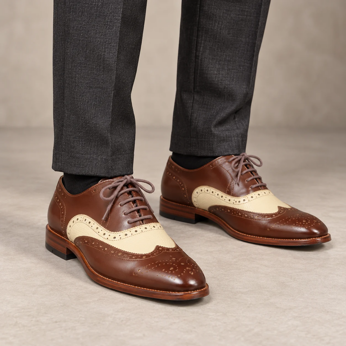 Side view of Verona Wingtip Brogue worn by model