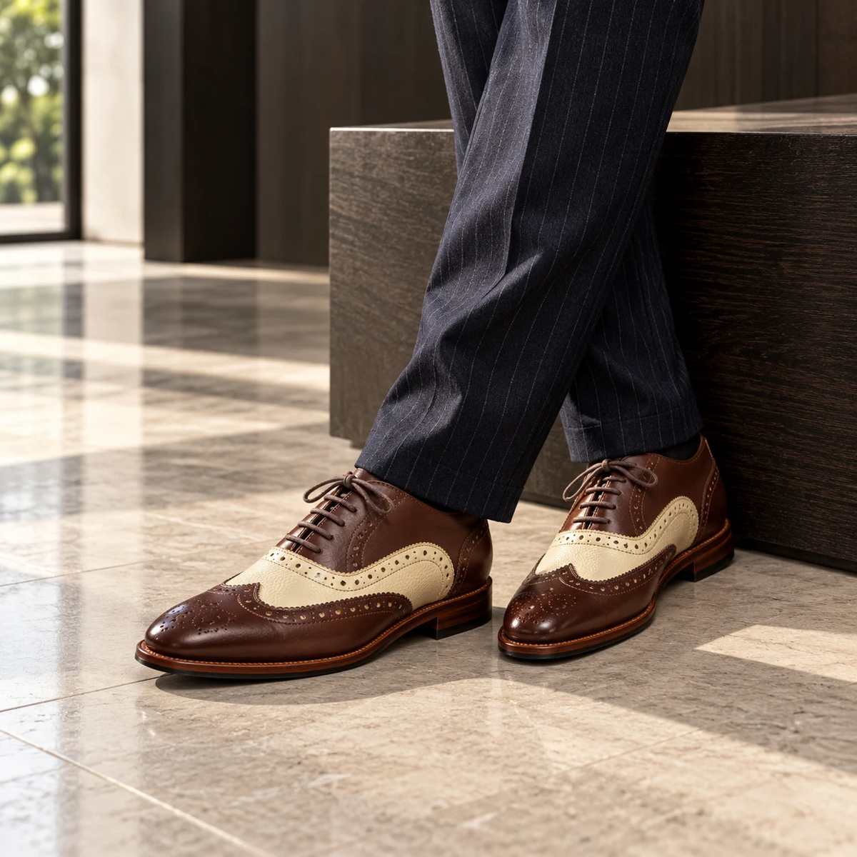 Verona Wingtip Brogue worn by model