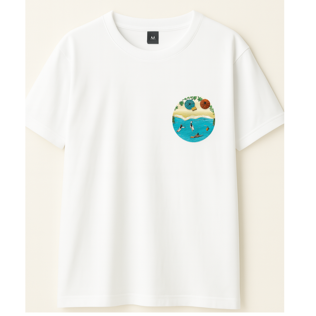 Embroidery  Drop Shoulder  T Shirt - Shore