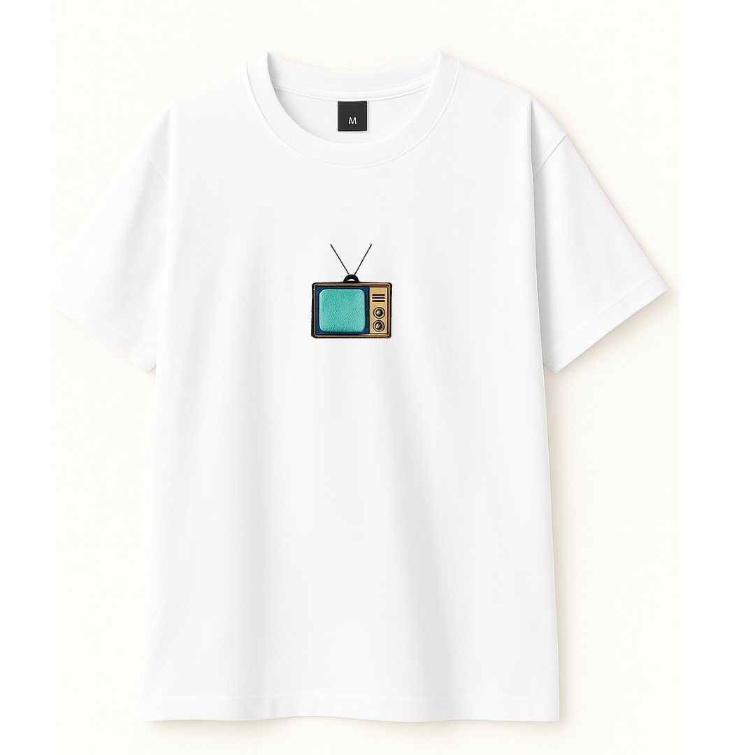 Embroidery  Drop Shoulder  T Shirt - Retro TV