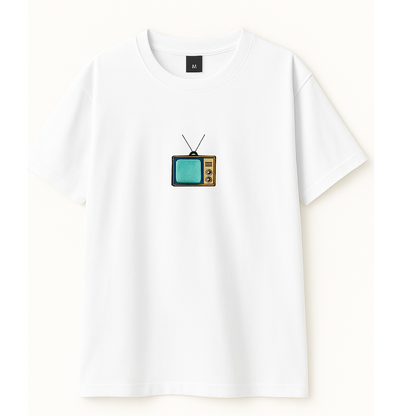 Embroidery  Drop Shoulder  T Shirt - Retro TV