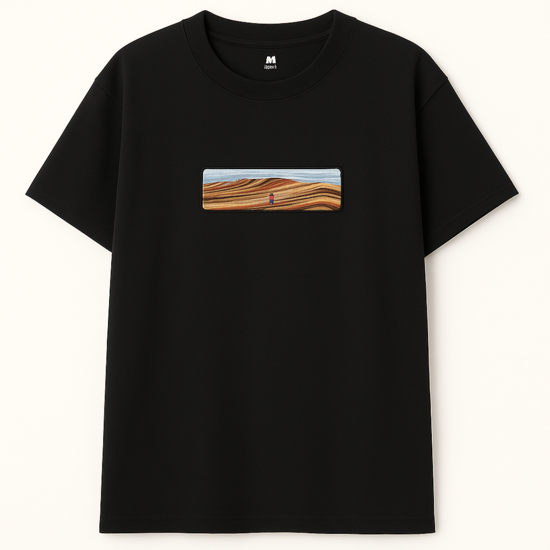 Drop Shoulder  Black T shirt - Sands of Time ( Embroidery )