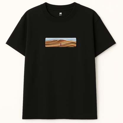 Drop Shoulder  Black T shirt - Sands of Time ( Embroidery )