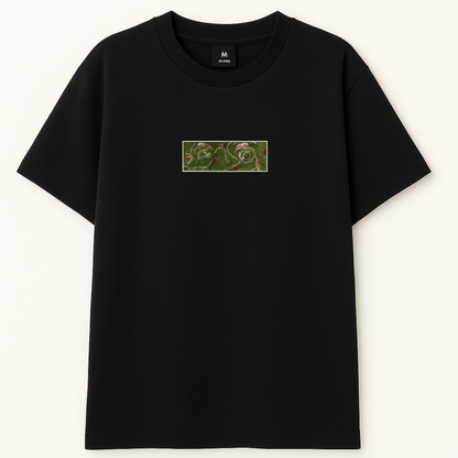 Embroidery  Drop Shoulder  T Shirt  - Lotus Pond