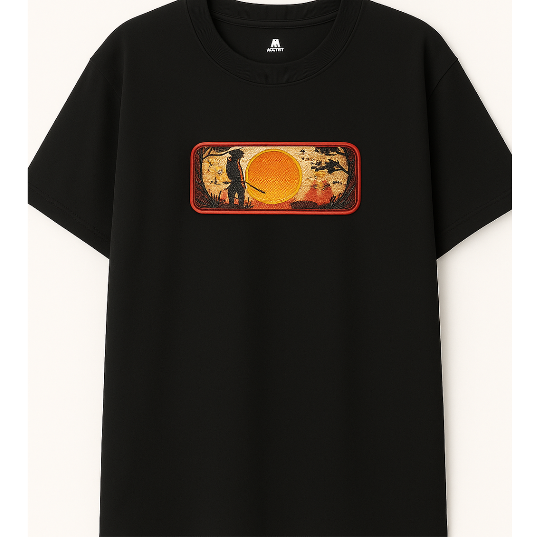 Embroidery  Drop Shoulder  T Shirt  - Silent Twilight
