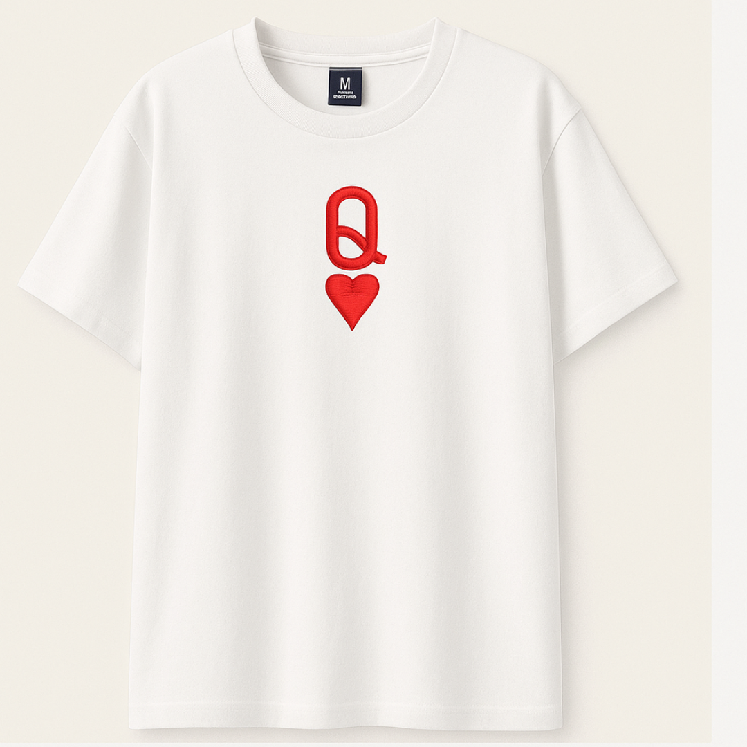 Embroidery  Drop Shoulder  T Shirt - Red Queen