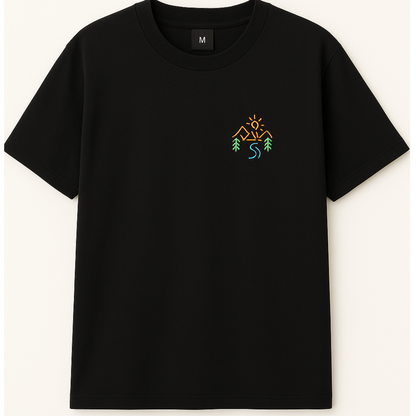 Embroidery  Drop Shoulder  T Shirt  - Mountain Glow