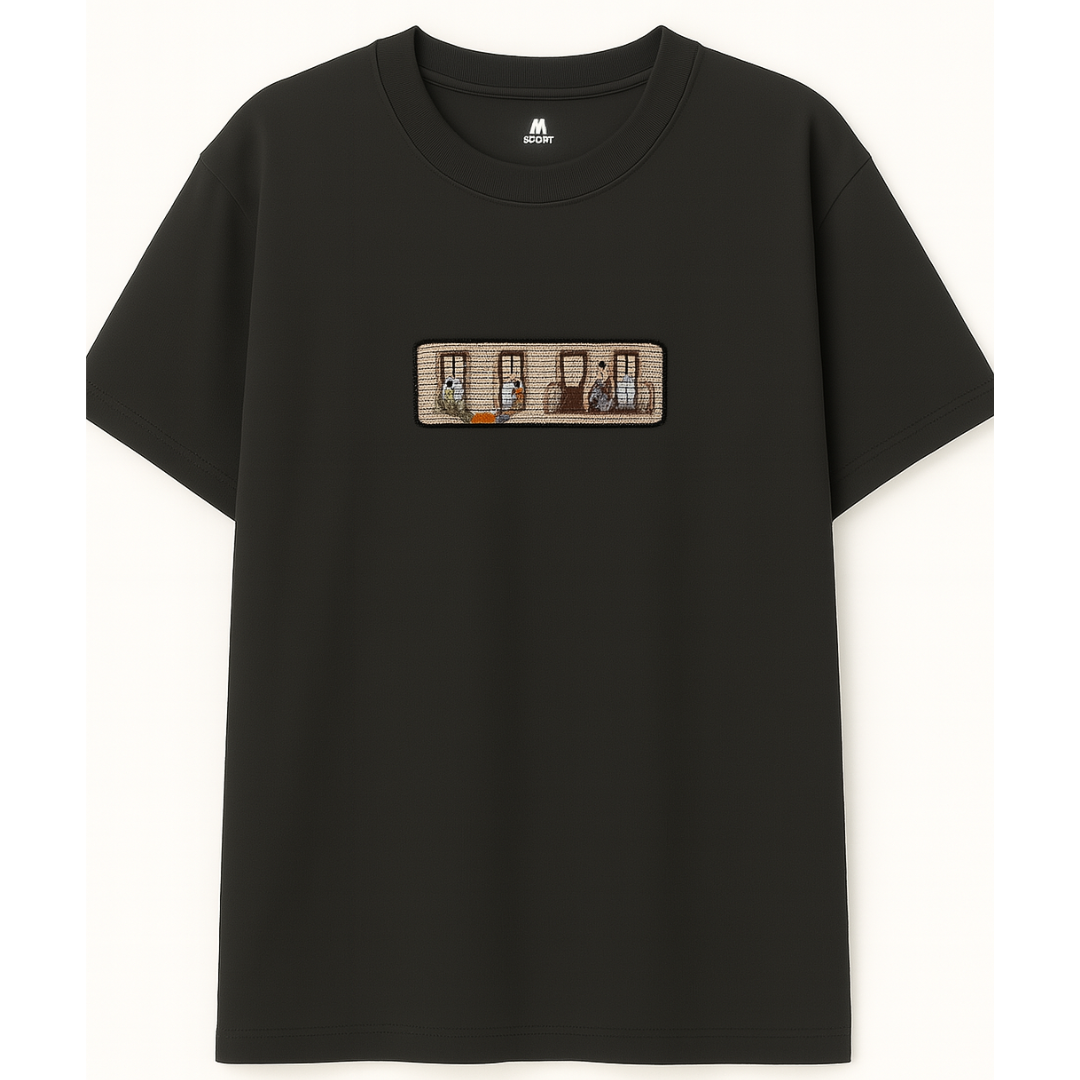 Embroidery  Drop Shoulder  T Shirt - Brick Stories