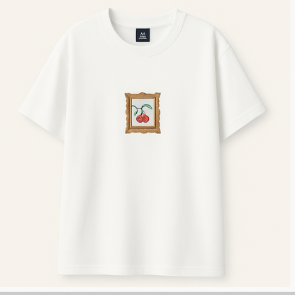 Embroidery  Drop Shoulder  T Shirt - Cherry Drop