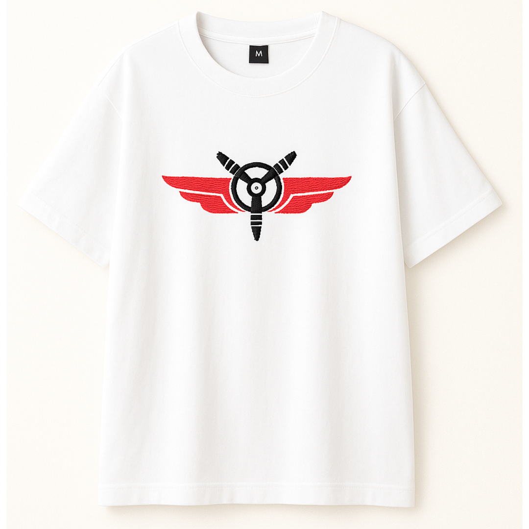 Embroidery  Drop Shoulder  T Shirt - Wings