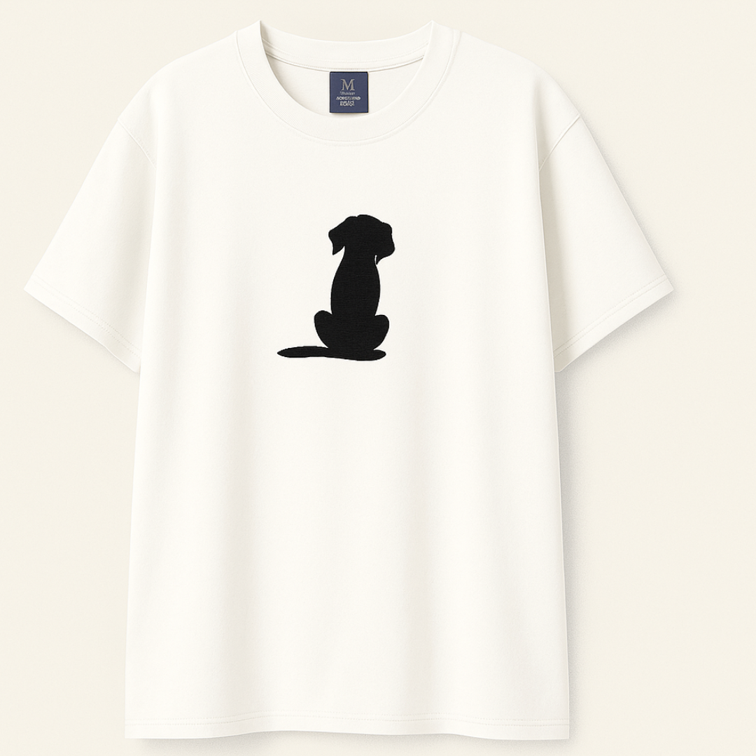 Embroidery  Drop Shoulder  T Shirt - Black Dog