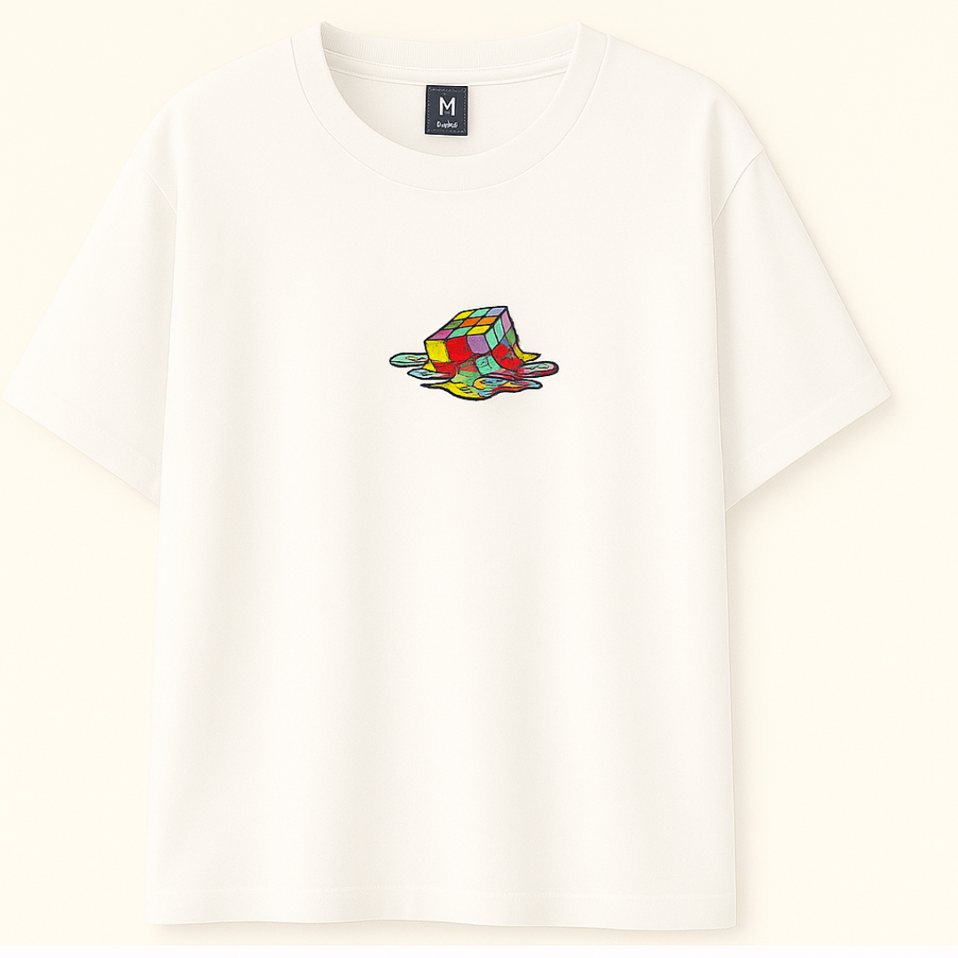 Embroidery  Drop Shoulder  T Shirt - Blend