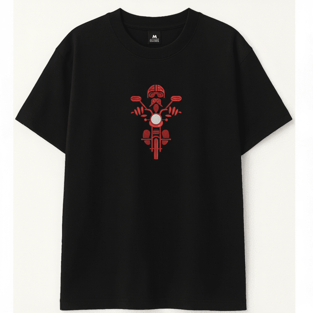 Embroidery  Drop Shoulder  T Shirt - Rider X