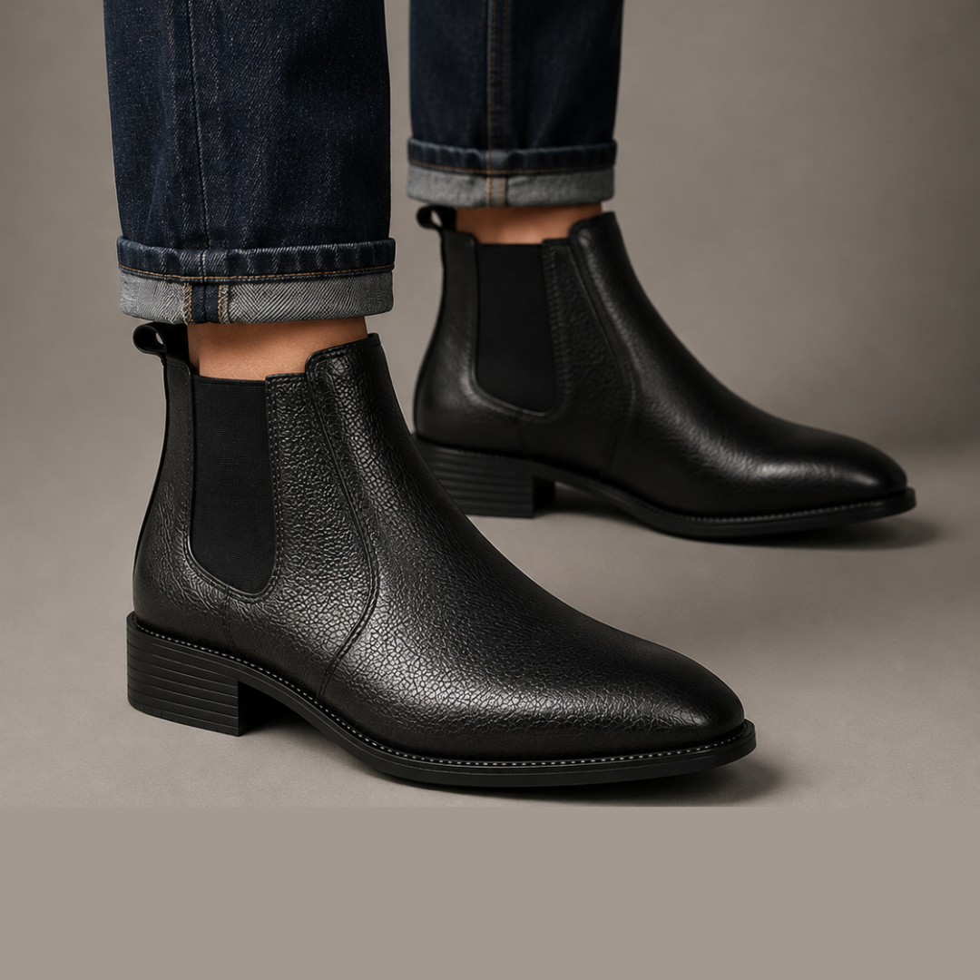 Zuqo Mens Cuban Heels Chelsea Boot : Black