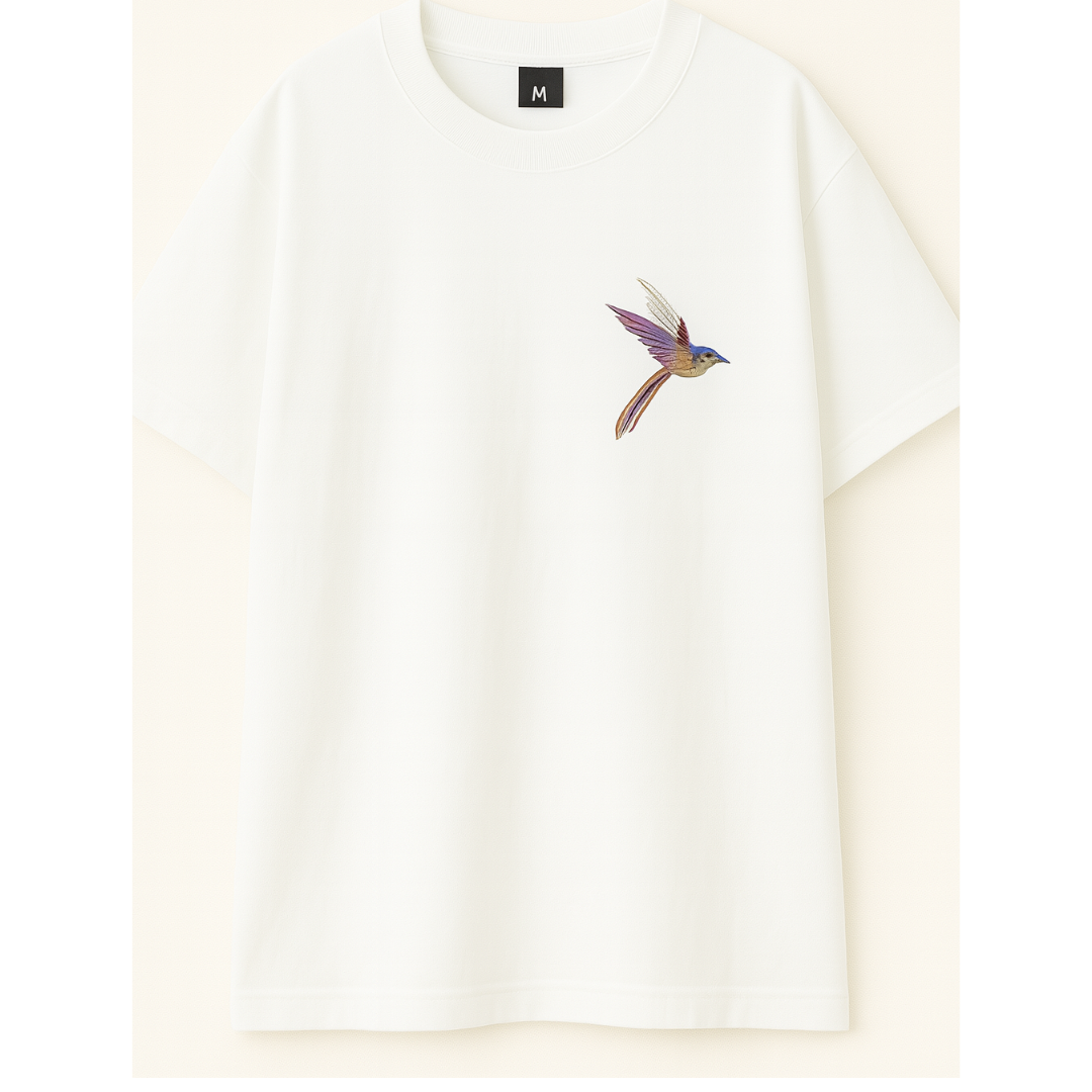 Embroidery  Drop Shoulder  T Shirt :   Free Flight