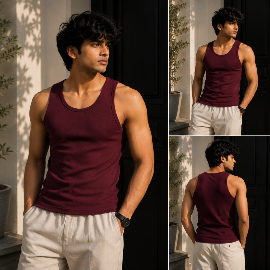 Ribbed Tank Top - Maroon
