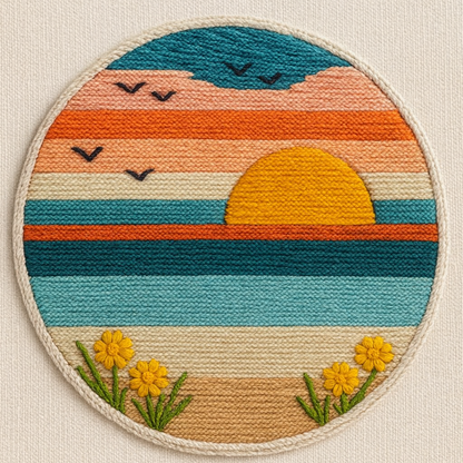 Embroidery  Drop Shoulder  T Shirt - Sunset