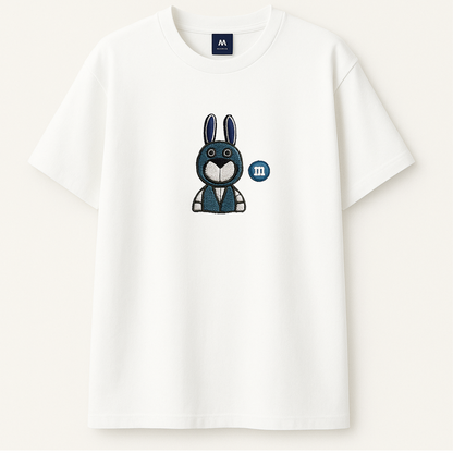 Embroidery  Drop Shoulder  T Shirt - M-Bunny