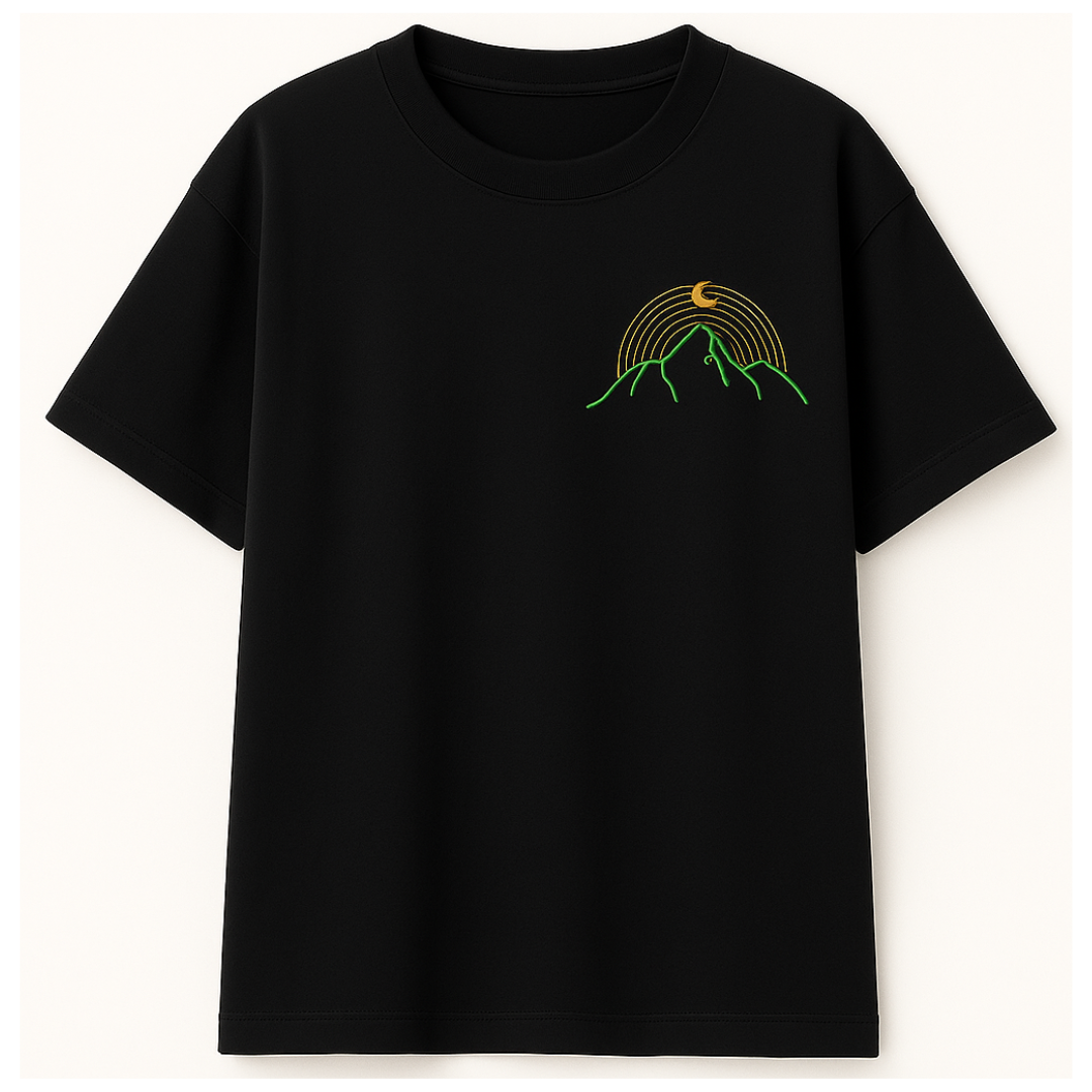 Embroidery  Drop Shoulder  T Shirt  - Lunar Peaks