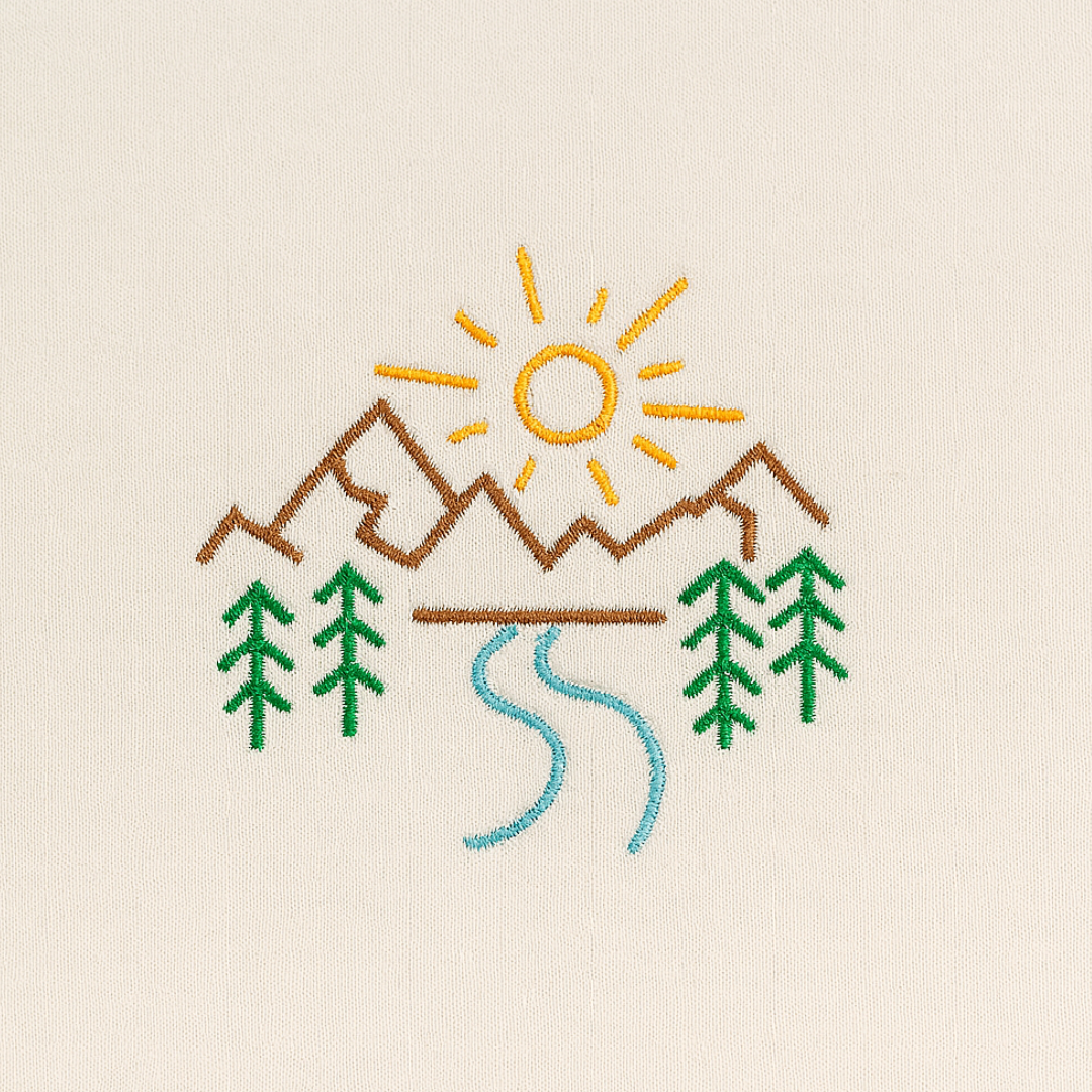 Embroidery  Drop Shoulder  T Shirt  - Mountain Glow