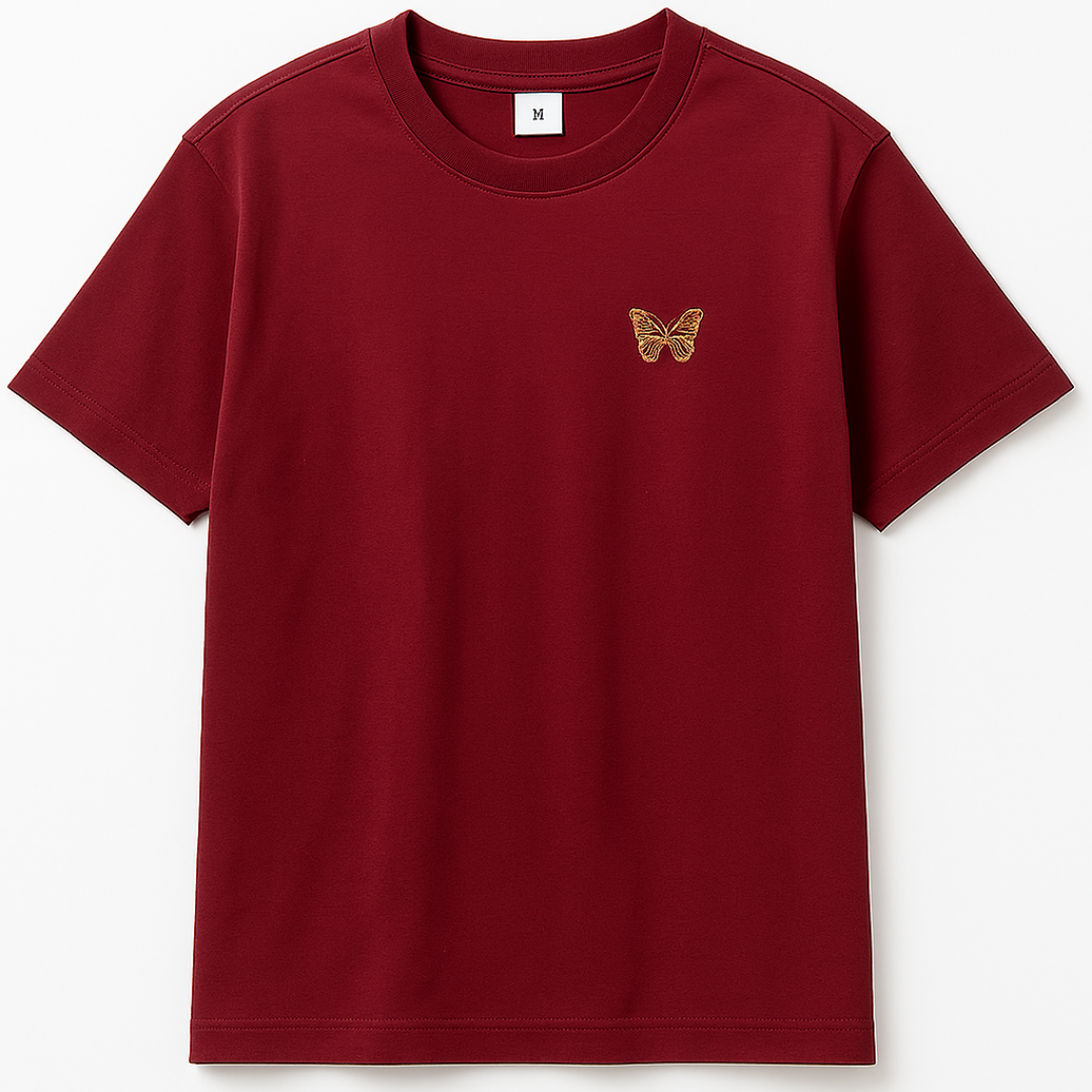 Embroidery  Drop Shoulder  T Shirt   -  Butterfly Emblem