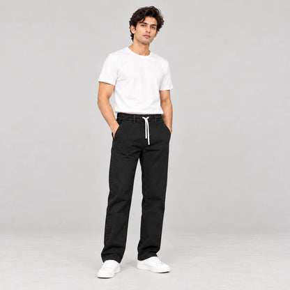 ZUQO denim joggers on model, Classic Black
