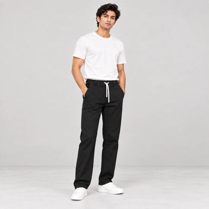 ZUQO denim joggers on model, Classic Black