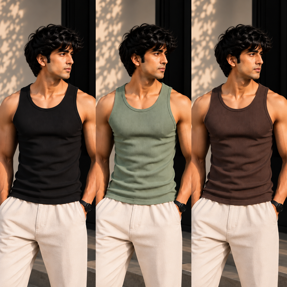 ZUQO Tank Top 3-Pack Earth - Black Sage Green Coffee