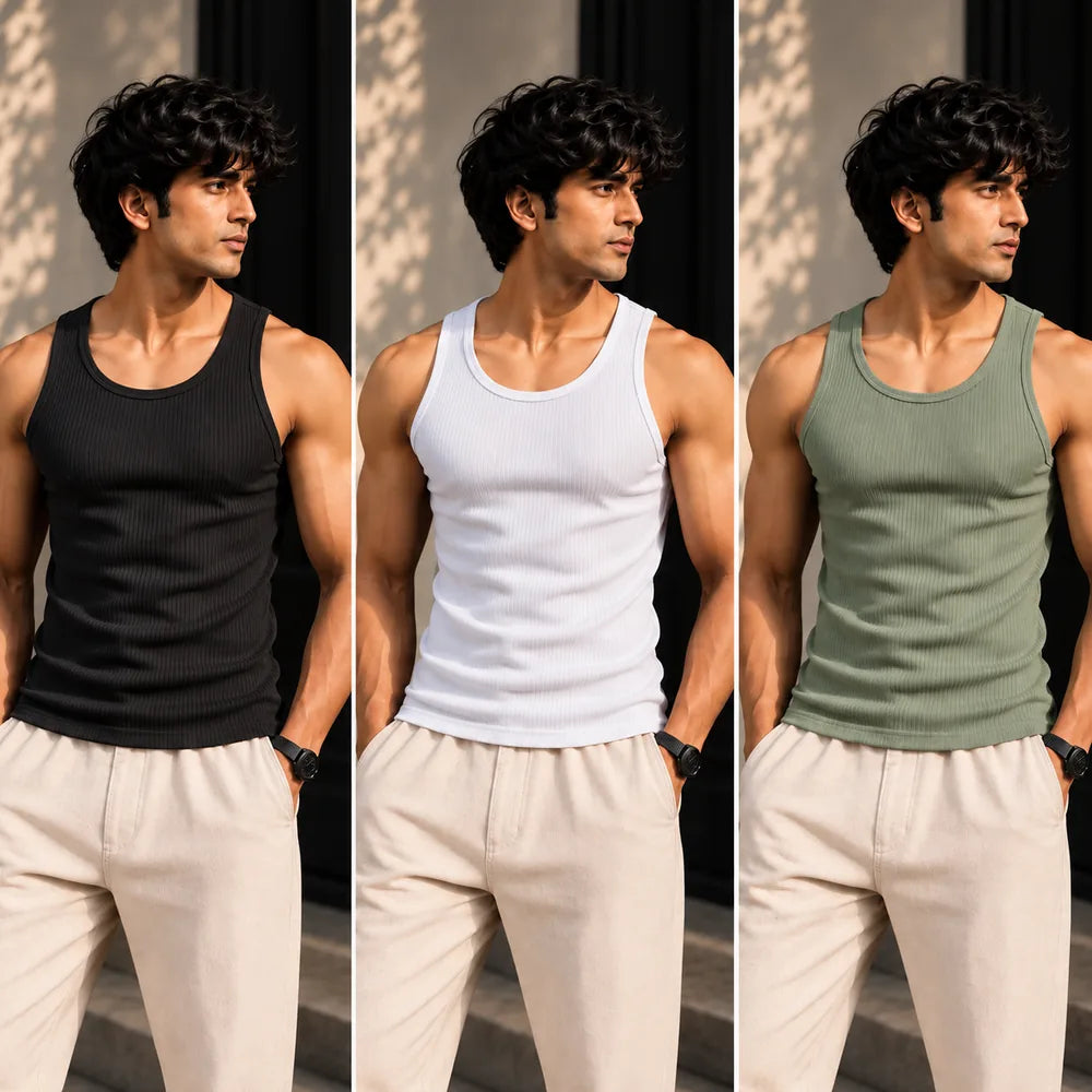 ZUQO Ribbed Tank Top Essential - Black White Sage Green