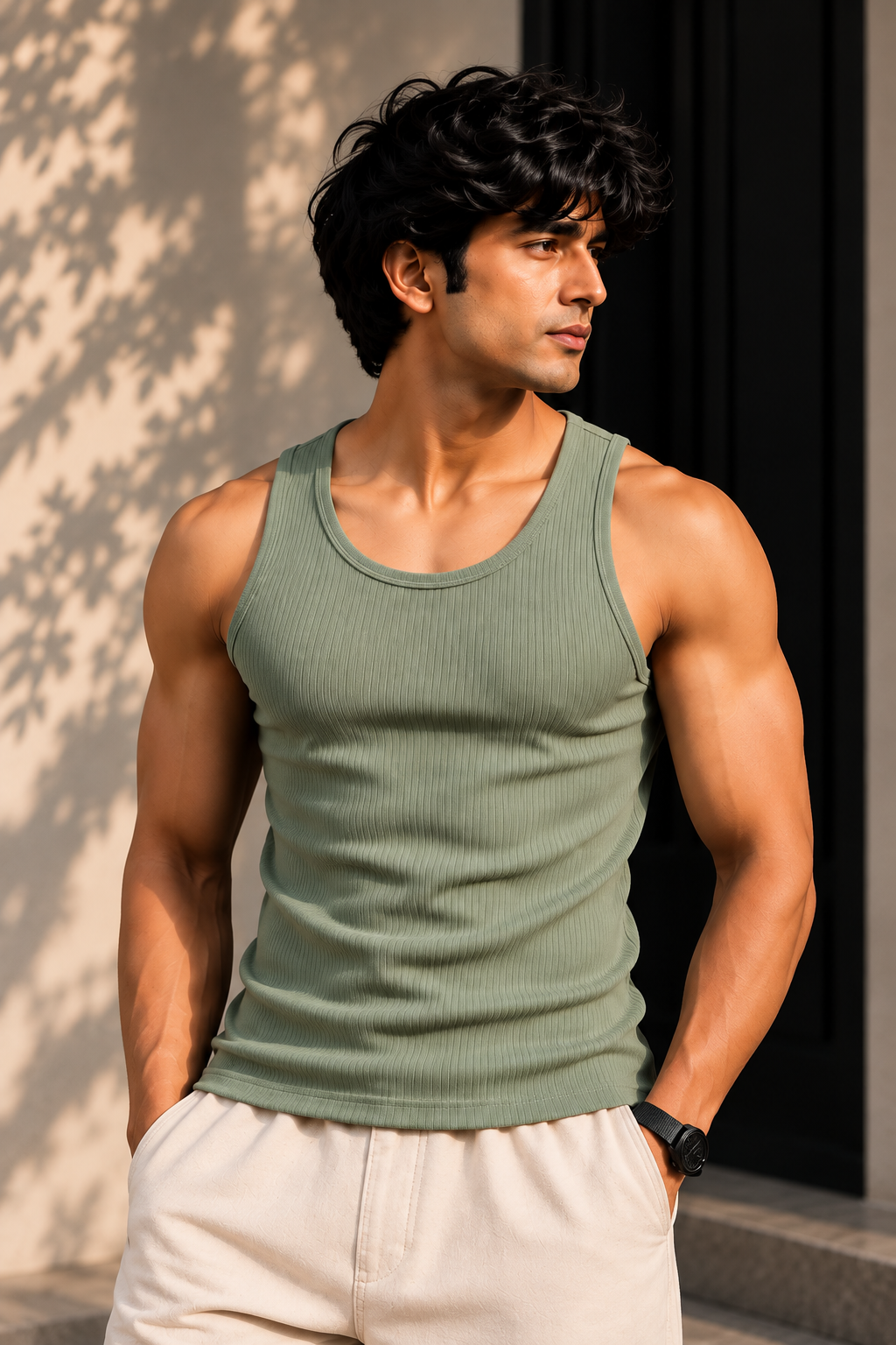 ZUQO Ribbed Tank Top - Sage Green on model